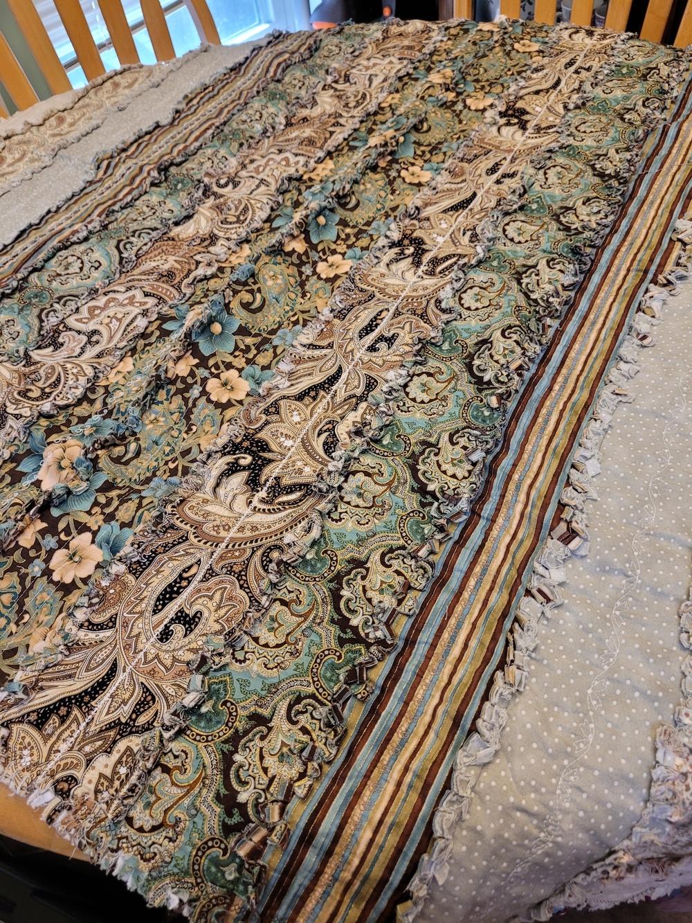 Boho Paisley Floral Throw Blanket in Teal, Brown & Cream